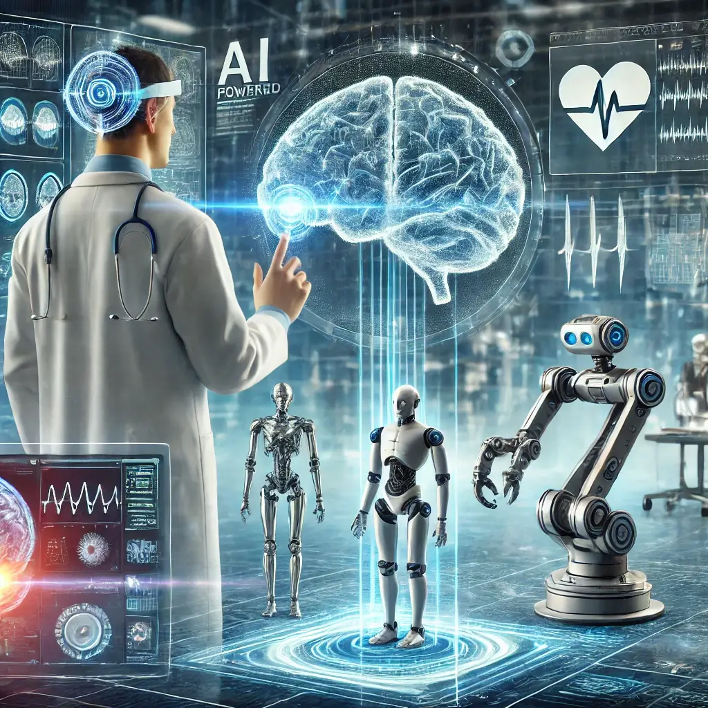 AI in healthcare: robotic arm and digital interface symbolizing artificial intelligence in medicine