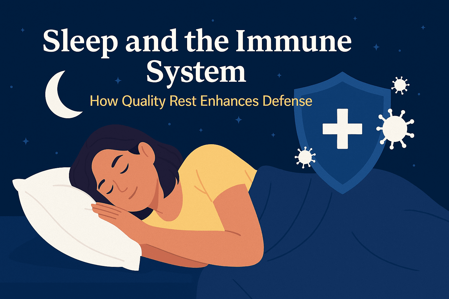 Digital illustration showing the relationship between sleep and the immune system, highlighting how deep and REM sleep boost immunity naturally.