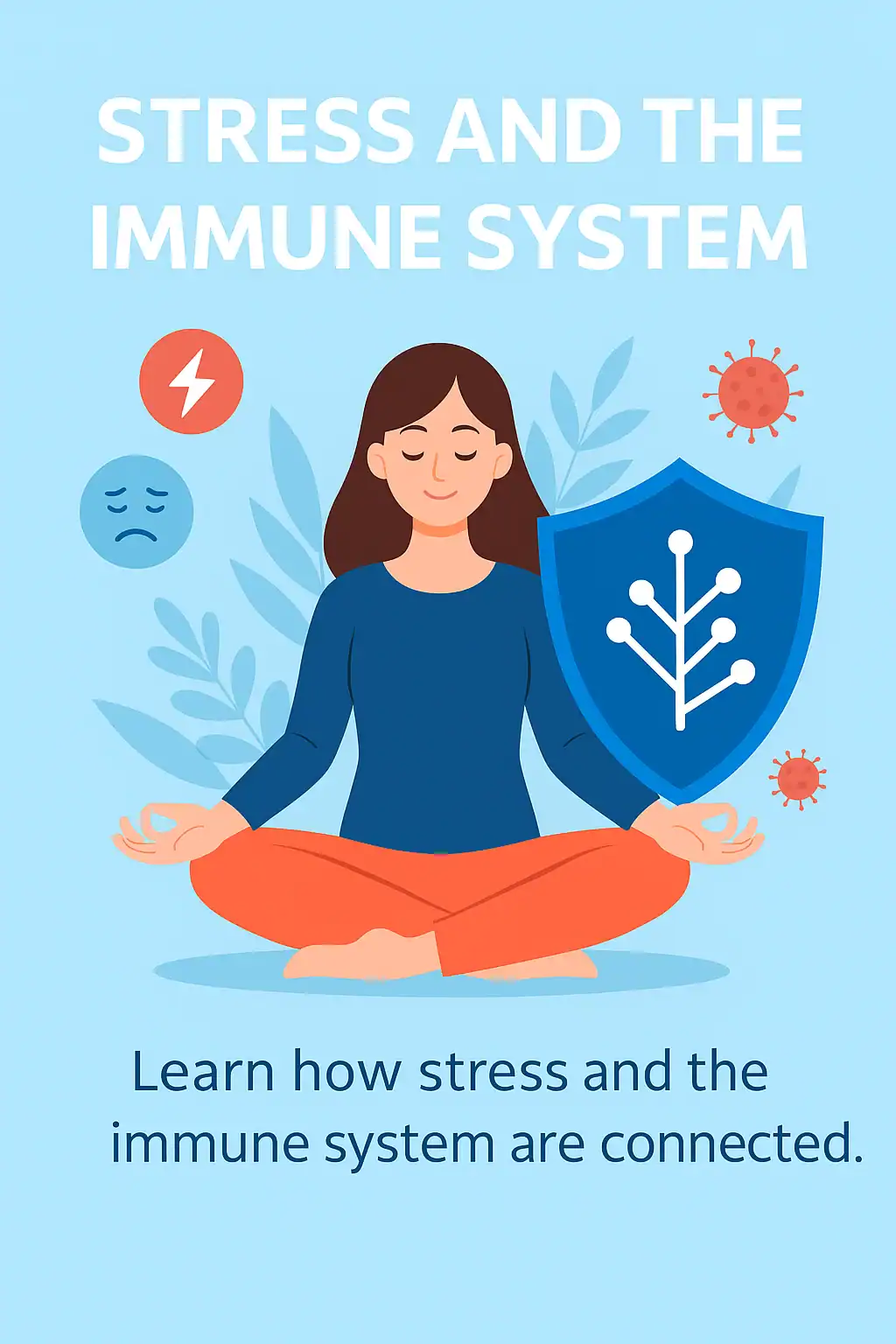 Illustration showing the link between stress and the immune system and how it impacts health.