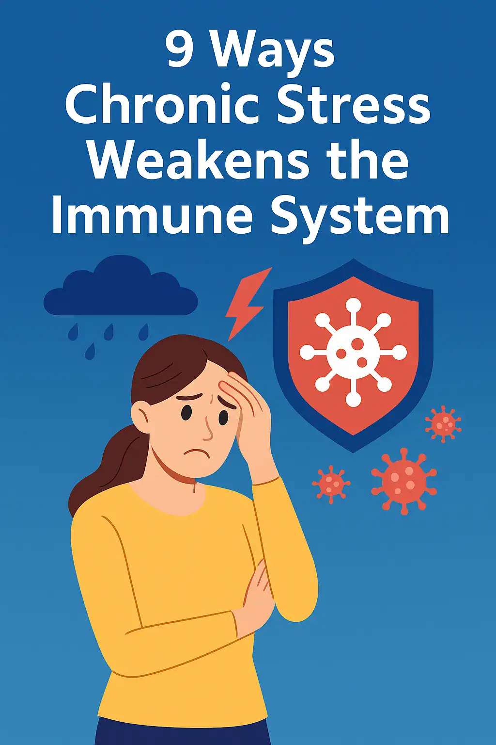 Chronic stress and the immune system illustrated with health icons showing stress, sleep, and inflammation